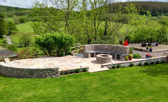 Stone and Slate Fire-Pit, Decked Terrace Over the River, Countryside Views, Place to Relax, Rural Retreat, Enjoy the Welsh Countryside